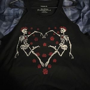 Torrid high neck tank top with skeletons